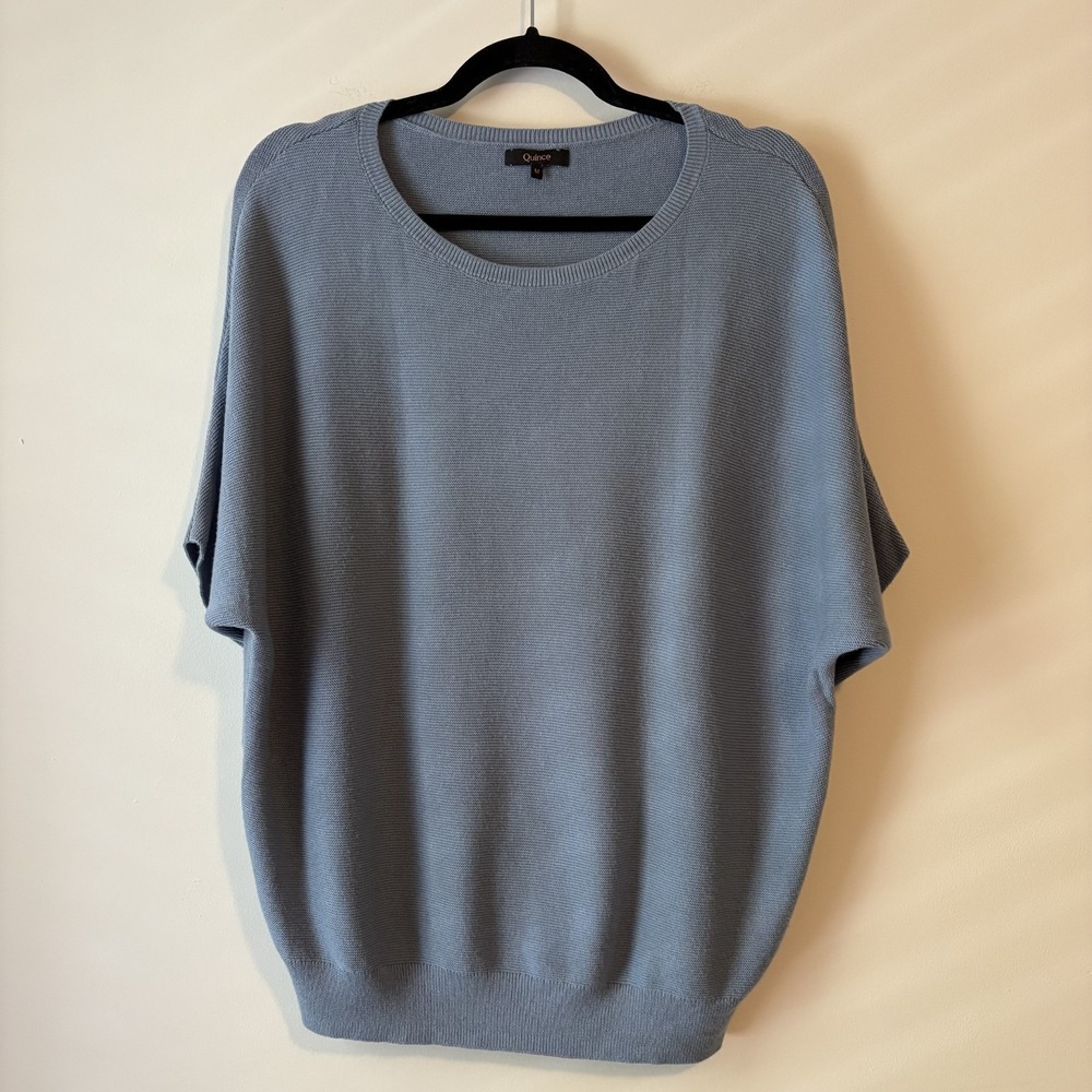 Quince Lightweight Cotton Cashmere Link Stitch Dolman Sweater Blue Sz M Organic - Picture 2 of 7